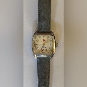 Michele, Urban Mini, Diamond Dial Watch Grey Leather Band, Excellent Condition!